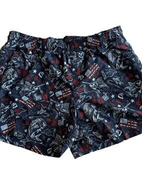 Columbia PFG Patriotic Blue Shorts Size L Swim Trunk Fish Flags performance